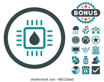 Drop Analysis Chip icon with bonus images. Vector illustration style is flat iconic bicolor symbols, soft blue colors, white background.