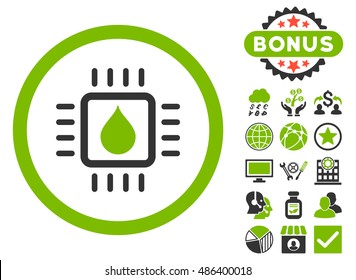 Drop Analysis Chip icon with bonus pictures. Vector illustration style is flat iconic bicolor symbols, eco green and gray colors, white background.