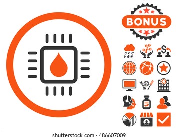 Drop Analysis Chip icon with bonus pictures. Vector illustration style is flat iconic bicolor symbols, orange and gray colors, white background.