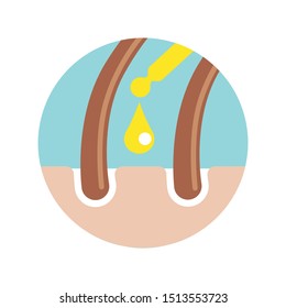 A drop of argan oil on the hair roots. Vector image on white background