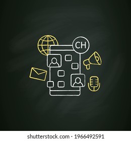 Drop in audio chat app chalk icon. Communication application with friends. Voice communicate concept.Isolated vector illustration on chalkboard