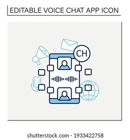 Icono de línea de chat de audio. Diálogo entre personas. Chateando. Aplicación de comunicación con amigos. Concepto de comunicación de voz. Ilustración vectorial aislada. Trazo editable