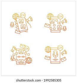 Drop in audio gradient icons set.Communication application with friends.Voice messaging,chat. Voice communication concept.Isolated vector illustration.Suitable to banners, mobile apps and presentation