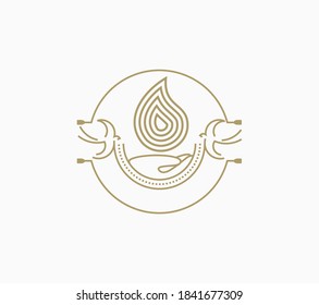Drop and birds linear emblem care hand vector design template.