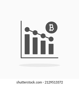 Drop Bitcoin chart bar glyph icon. Can be used for digital product, presentation, print design and more.