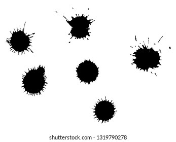 Drop black ink blot collection isolated on white background.