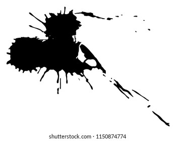 Drop black ink blot isolated on white background.