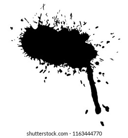 Drop black ink blot isolated on white background.