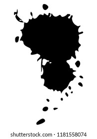 Drop black ink blot isolated on white background.