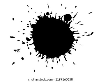 Drop black ink blot isolated on white background.