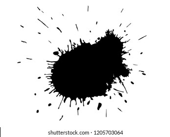 Drop black ink blot isolated on white background.