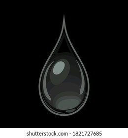 Gota de aceite negro. Ilustración vectorial en estilo plano de caricatura. Icono del petróleo.