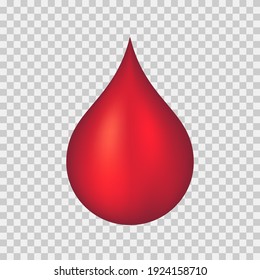Una gota de sangre. Ilustración vectorial 3D sobre fondo transparente.