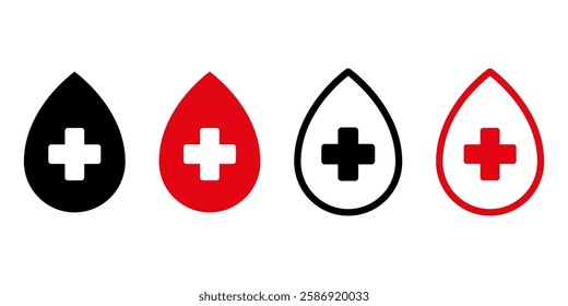 Drop blood cross icon set