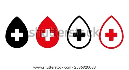 Drop blood cross icon set