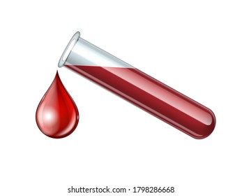 Drop of blood falling from Glassware test tube blood.