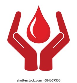 Drop  blood in hand ,Blood donor icon sign