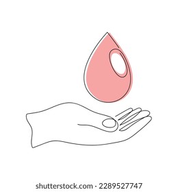 Drop of blood in hand drawn in one continuous line. One line drawing, minimalism. Vector illustration.