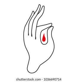 a drop of blood in a hand stylized under an icon-painting manner