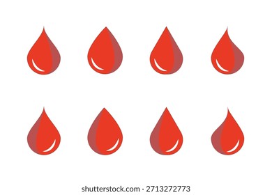 Modelo de projeto de vetor de ícone de gota de sangue, conjunto de ícone de gota de sangue vermelho realista.