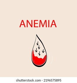 Drop Of Blood With A Low Hemoglobin Content. Hypoglycemia And Anemia Concept. Vector Doodle Illustration.