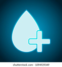 drop of blood and medical cross. simple icon. Neon style. Light decoration icon. Bright electric symbol