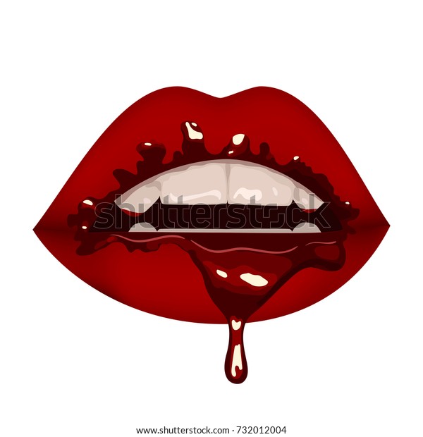 唇に血の滴 赤い口紅を持つ女性の唇 白い背景にベクターイラスト のベクター画像素材 ロイヤリティフリー