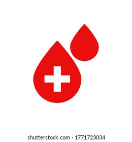 Caída de sangre. Ilustración vectorial roja con signo de corte blanco. Símbolo de donación de sangre.