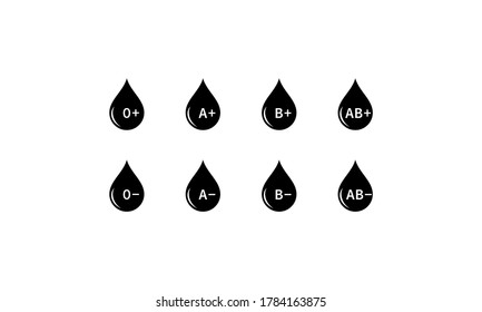 Drop of blood, blood type icon set. Vector on isolated white background. EPS 10.