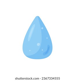 Ein Tropfen blauen Wassers mit Luftblasen in einem Cartoon-Stil. Trinkwasser, Wasserdesign-Elemente. Vektorgrafik einzeln auf weißem Hintergrund.