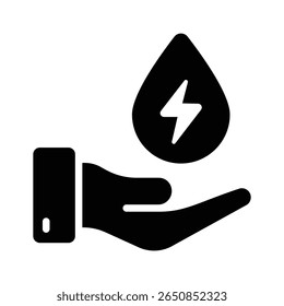 Drop mit Blitz, der das Konzept der Wasserenergie, Glyphe Symbol