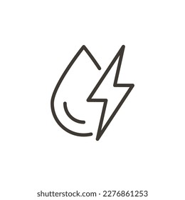 Drop and bolt symbols. Vector thin line icon linear stroke outline illustration. Electricity and water, renewable energies or supplement concepts