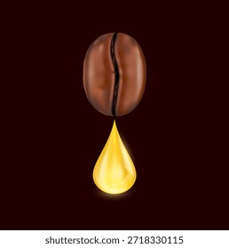 Solte cafeína brilhando o ouro laranja dos grãos de café em fundo marrom escuro. Para produtos de design suplemento dietético. Vetor 3D.