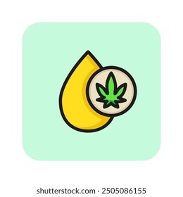 Drop with cannabis symbol line icon. Hemp oil, cannabis extract, medical cannabis. Cannabidiol concept. Vector can be used for topics like pharmacy, medicine, organic products