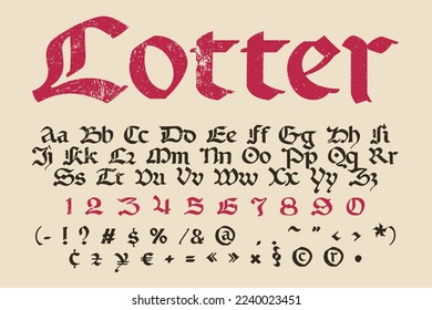 Drop cap alphabet set. Illuminated initials in old blackletter German style. All you need to precisely imitate medieval text. Decorative element for the beginning of a paragraph or section.