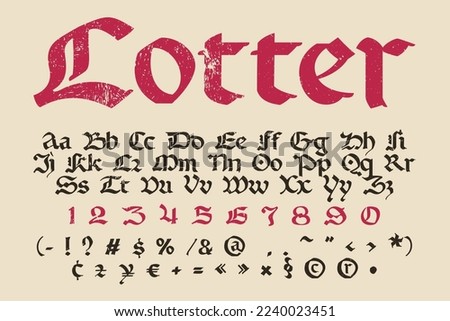 Drop cap alphabet set. Illuminated initials in old blackletter German style. All you need to precisely imitate medieval text. Decorative element for the beginning of a paragraph or section.