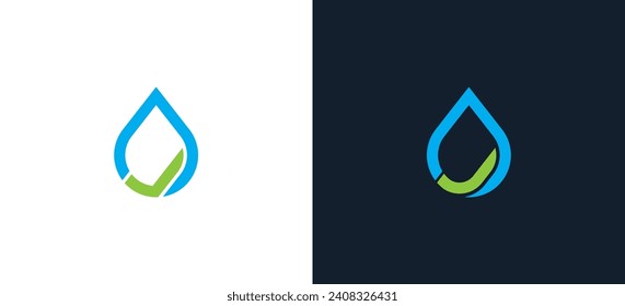 Drop Check Water Logo Concept symbol icon sign Element Design. Tick, Aqua, Mineral Oil, Droplet Logotype. Vector illustration template