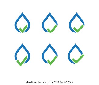 Drop Check Water Logo Concept icon sign symbol Element Design. Aqua, Tick, Mineral Oil, Droplet Logotype. Vector illustration template