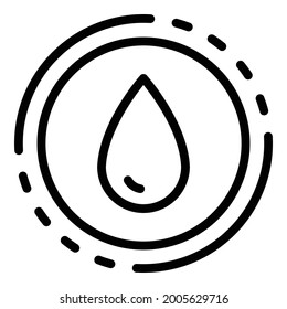 Ein Tropfen in einen Kreis Symbol. Umriss eines Drops in einem Kreis, Vektorsymbol für Webdesign einzeln auf weißem Hintergrund