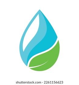 A drop of clean water with a green leaf.