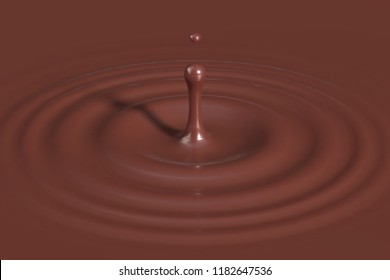 Drop of coffee or melted chocolate falling down and creating round ripples with a swirl. Top view. Vector illustration