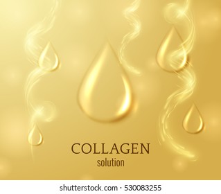 Drop of collagen oil solutiion vector background. Serum drop. Medical or beauty background. 