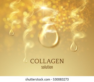 Drop of collagen oil solutiion vector background. Serum drop. Medical or beauty background. 