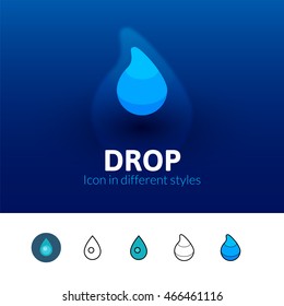 Drop color icon, vector symbol in flat, outline and isometric style isolated on blur background