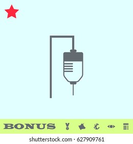 Drop counter icon flat. Grey pictogram on blue background. Vector illustration symbol and bonus buttons medal, cow, earth, eye, calculator