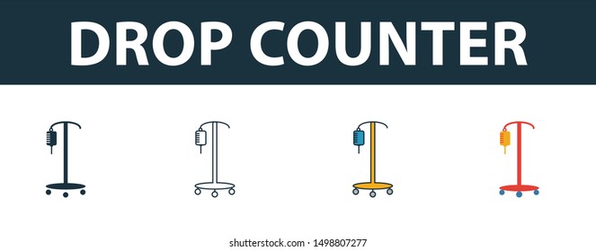 Drop Counter icon set. Four elements in diferent styles from medicine icons collection. Creative drop counter icons filled, outline, colored and flat symbols.