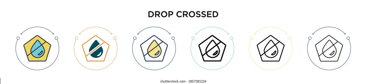 Drop crossed icon in filled, thin line, outline and stroke style. Vector illustration of two colored and black drop crossed vector icons designs can be used for mobile, ui, web