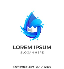 drop and crown logo design vector combination, 3d colorful style