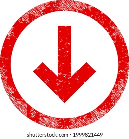 Drop down icon with scratched effect. Isolated vector drop down icon image with scratched rubber texture on a white background.