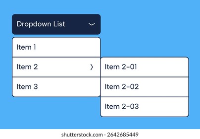 Drop down list. Web interface elements with hidden options for selection, outline dropdown menu buttons for website application. Vector illustration.